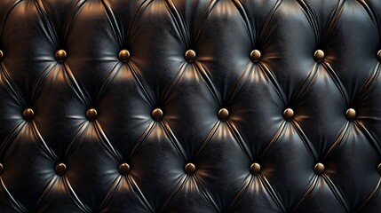 Fototapeta premium Close-up of luxurious black leather upholstery with button tufting