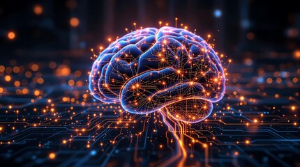 Digital brain concept illustrating artificial intelligence technology and neural network connections