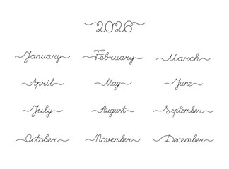 2026 Handwritten Calendar Months Vector Set