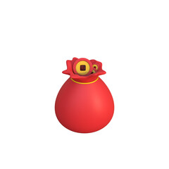 3D Render of a Red Chinese Lucky Bag with Gold Coin