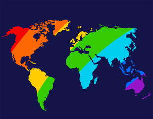 Abstract world map in rainbow colors. Flat Earth, world map template.