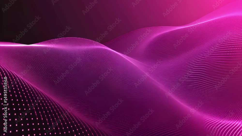 Poster abstract glowing particles wave background in dark pink color for presentation material