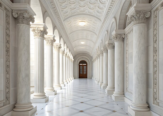 Obraz premium White marble hallway architecture with columns interior design and arches