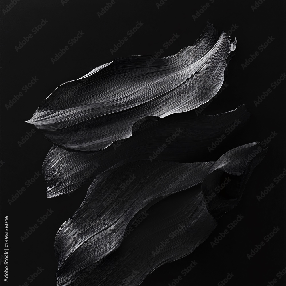 Poster Dark canvas featuring dynamic black brushstrokes swirling with fluid motion, generating textural visual rhythm