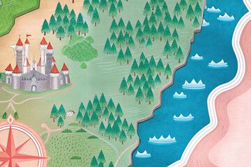 a full size ancient map of a dark, gothic country, stylized, high quality, crisp lines 