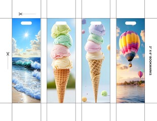 Ocean Waves, Ice Cream Cones, and Hot Air Balloons Vibrant Summer Designs,Bookmark