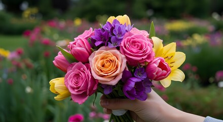 Obraz premium Held in Bloom, Surrounded by Flowers