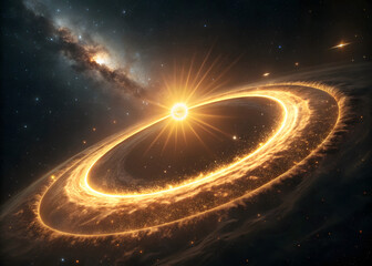 Explore the cosmos stunning galaxy with bright star and cosmic dust ring view