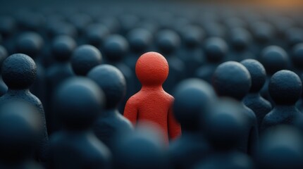 Obraz premium Stand Out: A solitary figure, rendered in vivid crimson, boldly distinguishes itself from the encompassing crowd, sparking a sense of individuality and leadership.