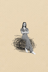 Poster image art sketch vertical collage of minded girl guy stand bubble scribble drawing mess...