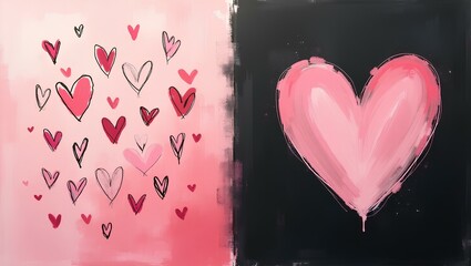 Pink heart decorations with a pink ribbon and wooden background, perfect for Valentine's Day romance