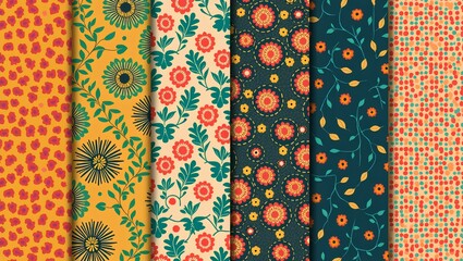 Vintage floral seamless pattern set for fabric textile design