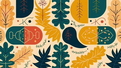 Autumn nature seamless vector pattern with festive winter decoration