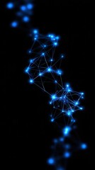 Abstract digital network with blue connected nodes on black background