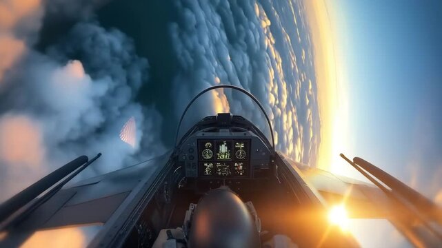 pilot view of a Jet Fighter travelling at speed in the air