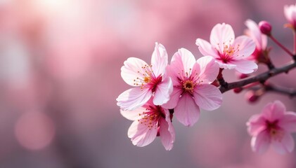 Fototapeta premium Delicate pink cherry blossoms, intricate floral design, romantic, art, nature