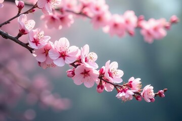 Obraz premium Delicate pink sakura blossoms, cascading branches, soft focus , illustration, branches, design