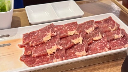 Picture of Japanese meat in a Japanese-style barbecue restaurant.