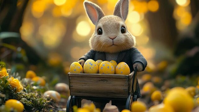 Rabbit easter eggs woodland cart