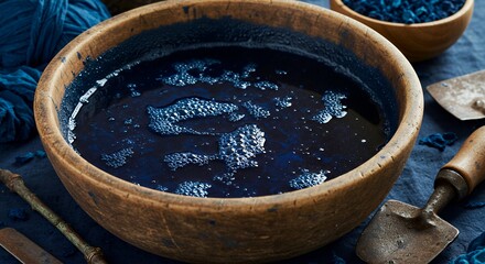 Fototapeta premium Indigo dye in wooden bowl