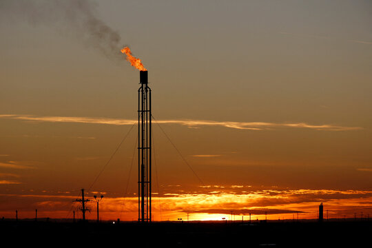Natural Gas Flare in Permian Basin Texas