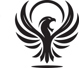 Obraz premium A stylized black phoenix with wings spread and a halo on a white background art