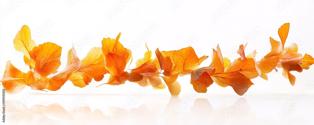 Aufkleber translucent orange autumn leaves stringing together, forming delicate garland floating gracefully, c