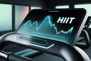 treadmill screen with hiit graph display. Cardio exercise for weight loss