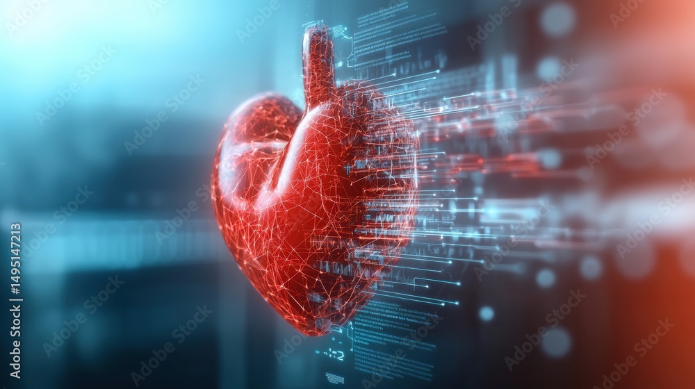 Poster heart technology innovation digital space 3d graphic futuristic environment close-up view conceptual