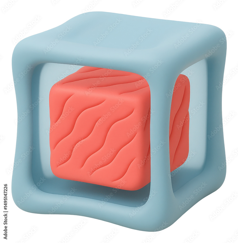 Poster png abstract 3d render of a pink cube inside a blue cube on transparent background