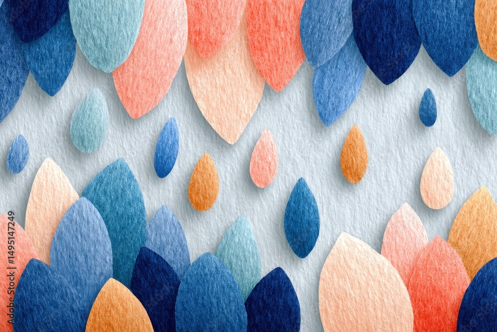 Poster abstract hand-drawn seamless pattern of rain shapes in soft colors