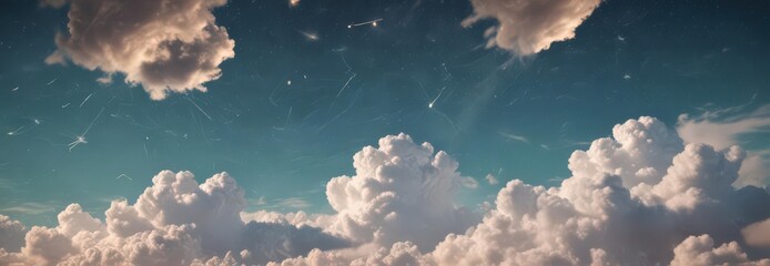 Naklejka premium Distressed geometric retro sky paper Clouds, stars , material, pattern