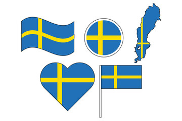 set of badges with flag of Sweden vector illustration
