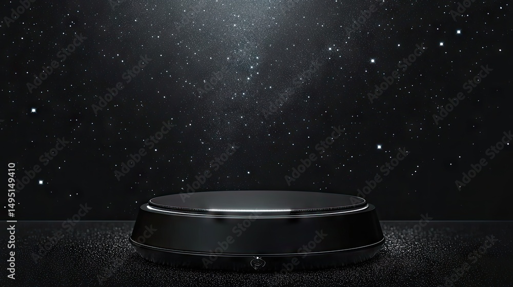 Poster empty dark circular platform against a starry backdrop.