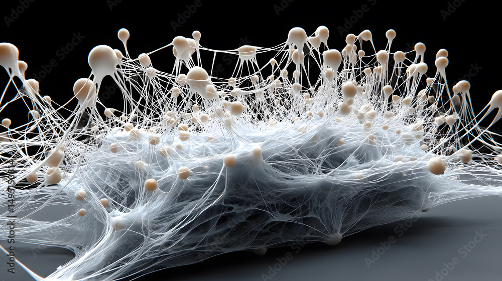 Fototapete 3d rendering of biological neural network with organic fiber structures.