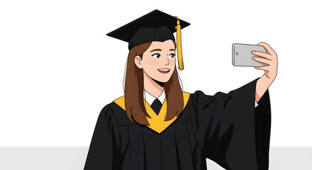 Graduation Selfie Happy Graduate Cartoon