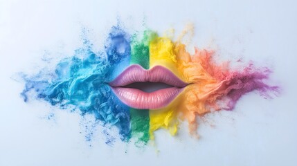 Rainbow-colored lips create a vibrant expression of pride and diversity in a celebration of LGBTQ culture during Pride Month