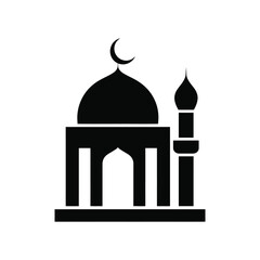 Simple black mosque silhouette design featuring dome minaret and crescent moon symbol