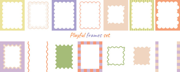 Vector Playful wavy coquetish whimsical set of pastel colorful frames perfect for invitations, wedding cards, postcards, decor social media.
