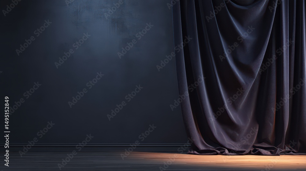 Aufkleber elegant dark curtain with soft light on floor creating mysterious atmosphere in empty room ready for
