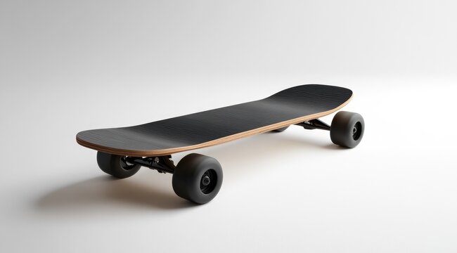 Black skateboard on white background
