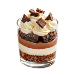 Delicious Chocolate Dessert Parfait in Glass with Layers of Cream, Chocolate, Brownie, and Toppings for Sweet Treat Lovers