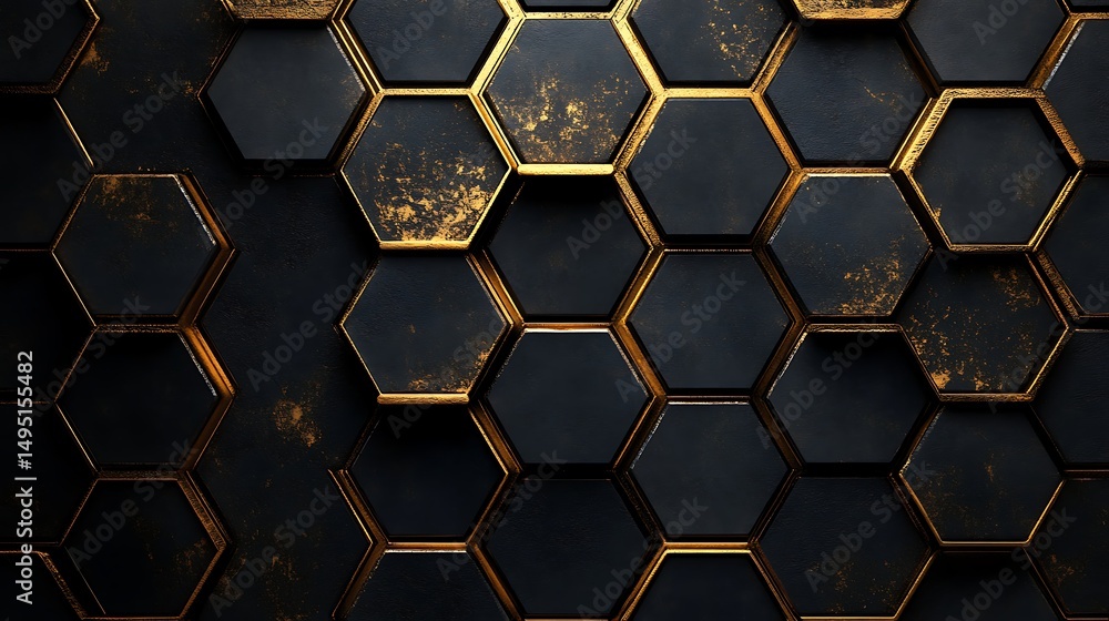 Aufkleber abstract hexagonal pattern with metallic gold and dark tones, creating a modern and luxurious feel