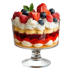 Delightful Layered Fruit Dessert with Fresh Berries, Cream, and Cake in a Glass Bowl for a Sweet Treat or Celebration