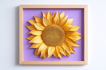 Golden sunflower in a framed display.