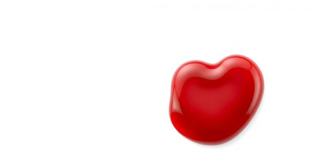Fototapeta premium A single, heart-shaped blood drop, vividly red, isolated against a pure white background, graphic, heart shaped