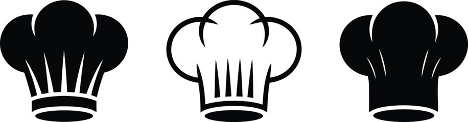Three chef hat icons black and white culinary symbols