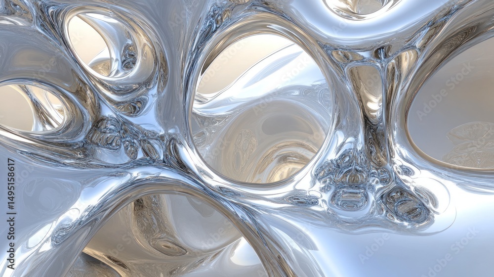 Poster abstract metallic forms in a flowing, dynamic structure.