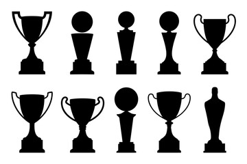 Trophy award silhouette vector set for competition