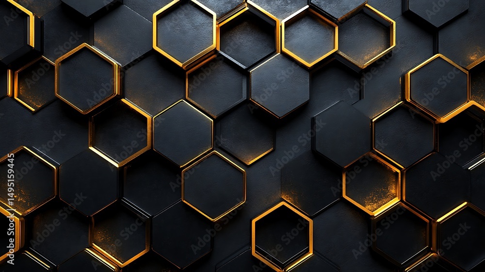 Aufkleber abstract hexagonal pattern with metallic gold and dark tones, creating a modern and luxurious feel